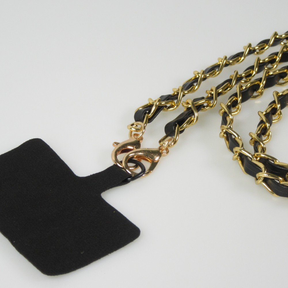 Lanière/lacet élégante et sophistiquée universelle pour smartphone en similicuir et métal - Noir