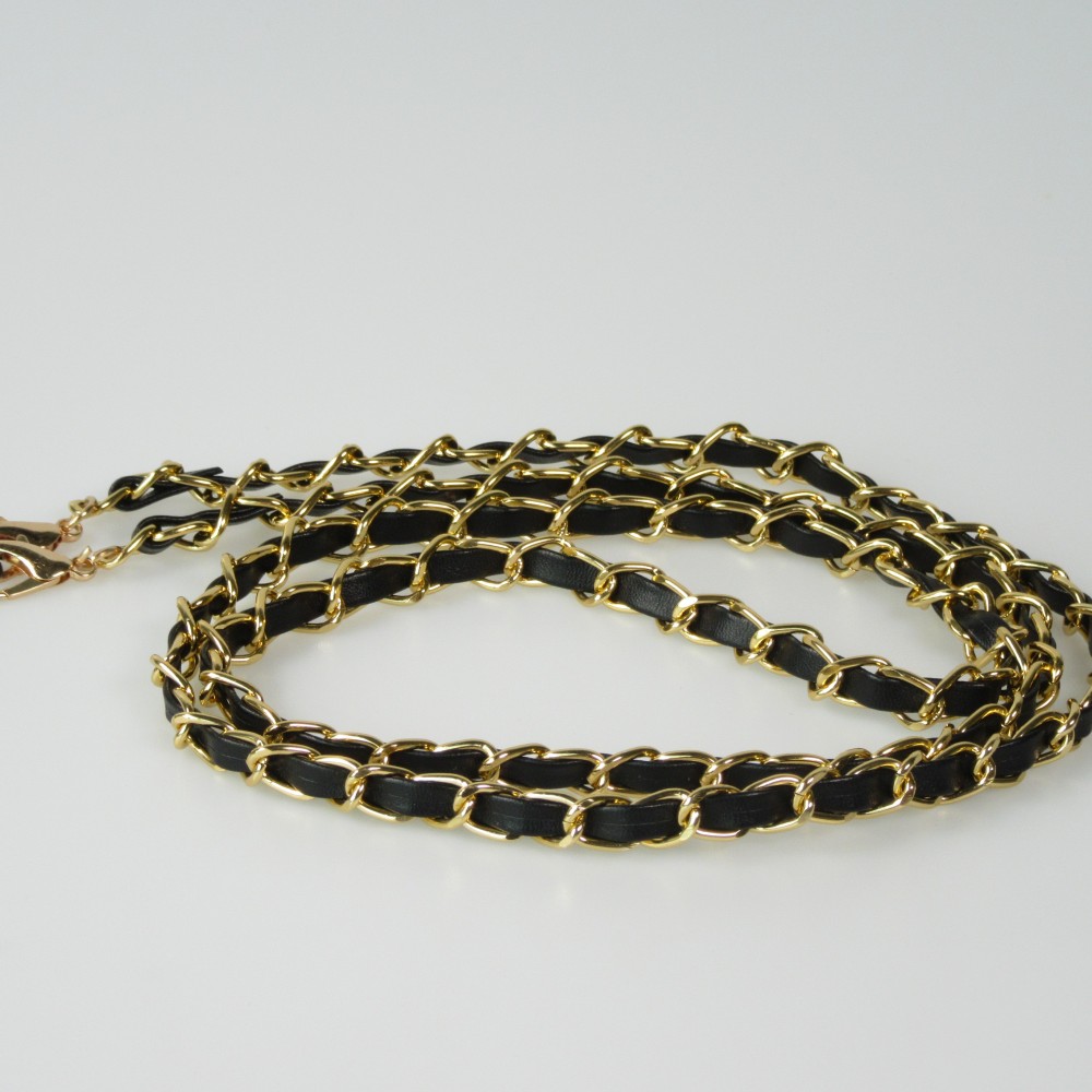 Lanière/lacet élégante et sophistiquée universelle pour smartphone en similicuir et métal - Noir