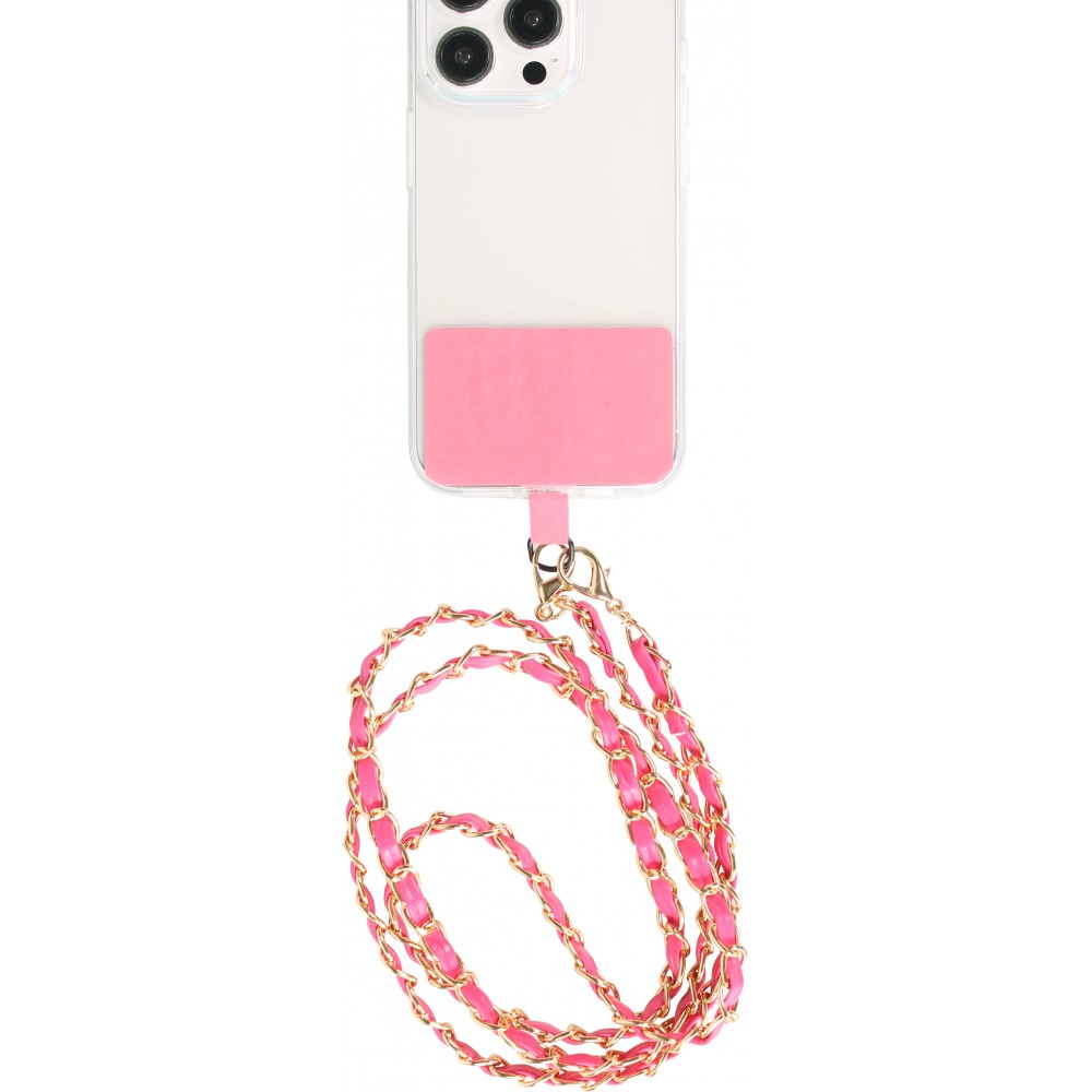 Lanière/lacet élégante et sophistiquée universelle pour smartphone en similicuir et métal - Rose foncé