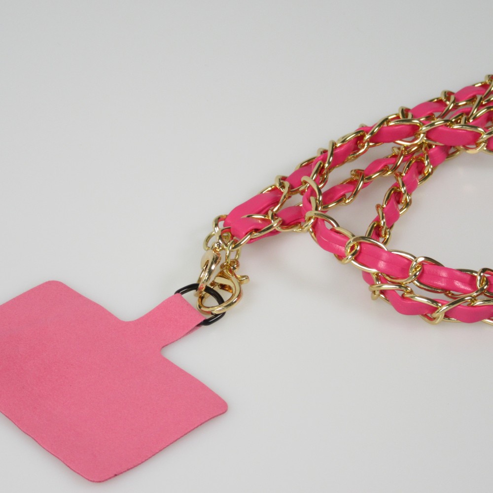 Lanière/lacet élégante et sophistiquée universelle pour smartphone en similicuir et métal - Rose foncé