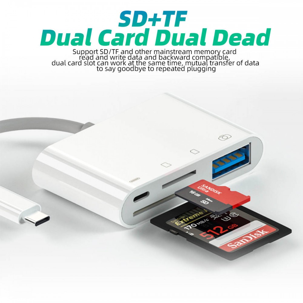 Lecteur USB-C vers cartes mémoire SD & Micro-SD et USB (4 en 1