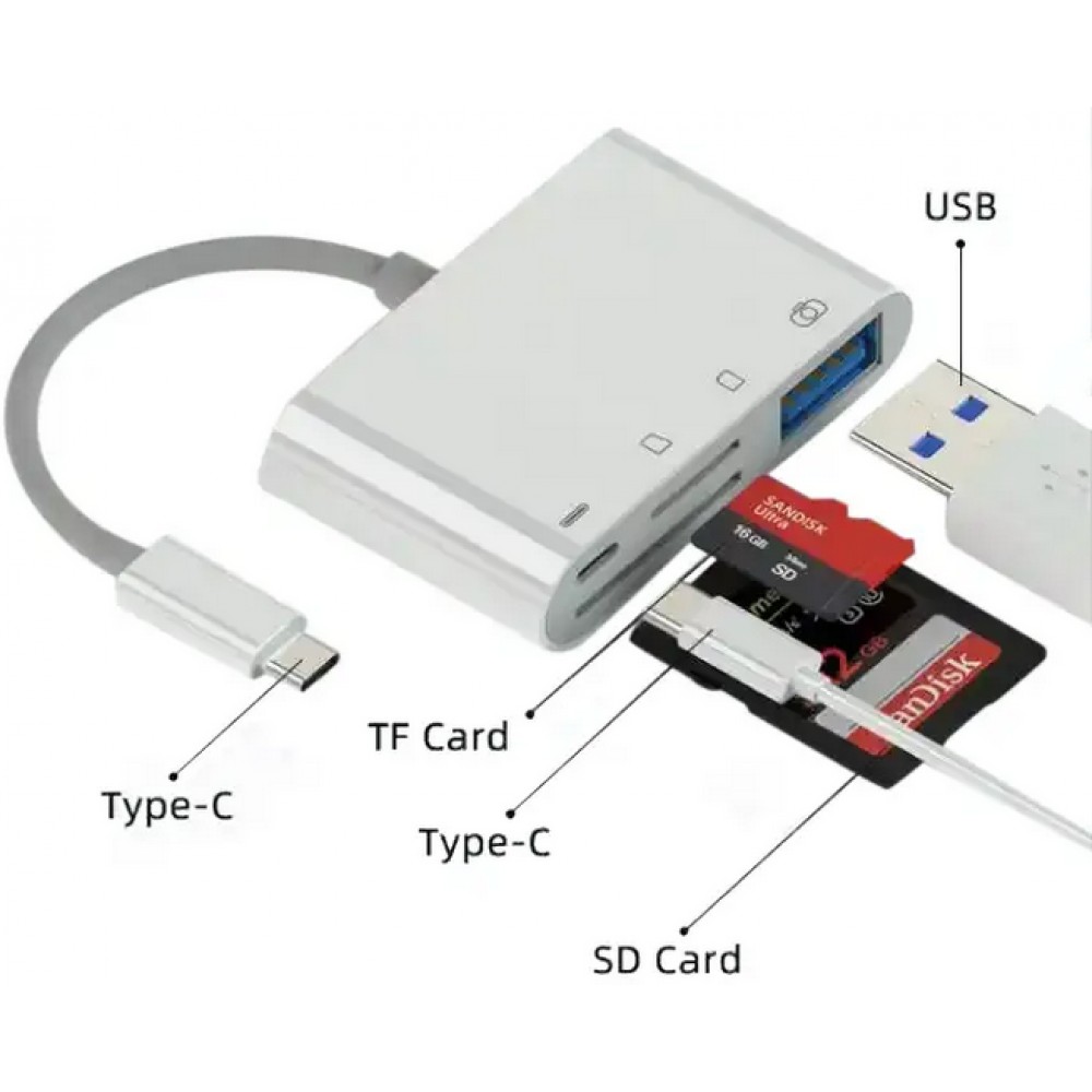 Lecteur USB-C vers cartes mémoire SD & Micro-SD et USB (4 en 1