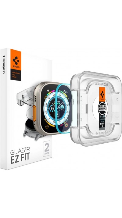 Lot de 2 vitres de protection en verre trempé Spigen Glas.tR EZ Fit avec cadre de montage - Apple Watch Ultra / Ultra 2 (49 mm)