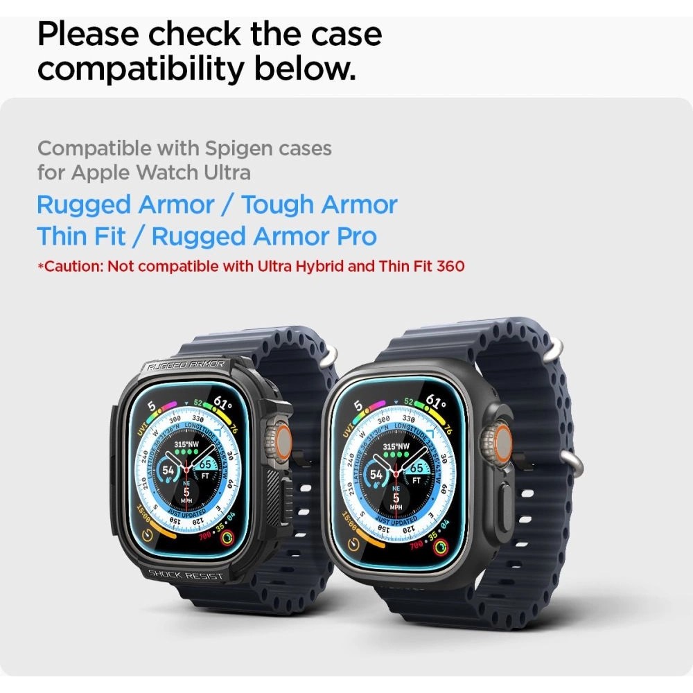 Lot de 2 vitres de protection en verre trempé Spigen Glas.tR EZ Fit avec cadre de montage - Apple Watch Ultra / Ultra 2 (49 mm)