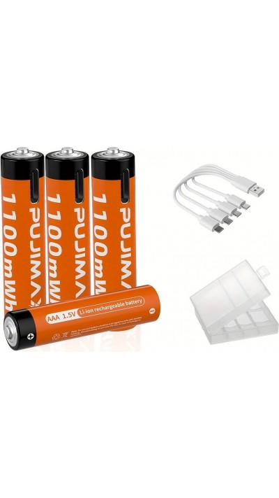 Lot de 4 Piles AAA rechargeables (1100 mAh) avec port USB-C