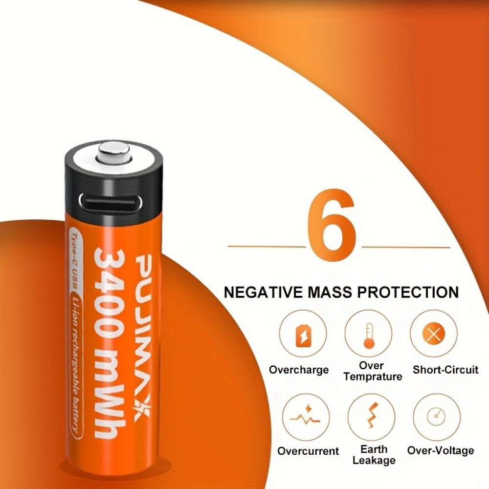 Lot de 4 Piles AAA rechargeables (1100 mAh) avec port USB-C