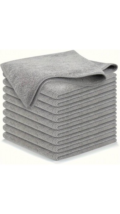 Lot de chiffons de nettoyage en microfibre ultra-fine absorbants et doux (lot de 10 pièces) - Gris clair
