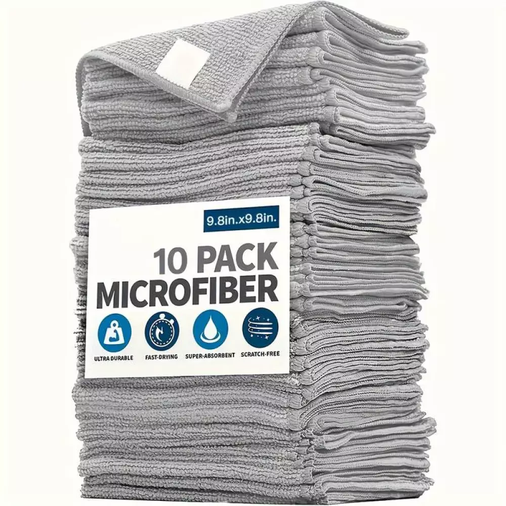 Lot de chiffons de nettoyage en microfibre ultra-fine absorbants et doux (lot de 10 pièces) - Gris clair