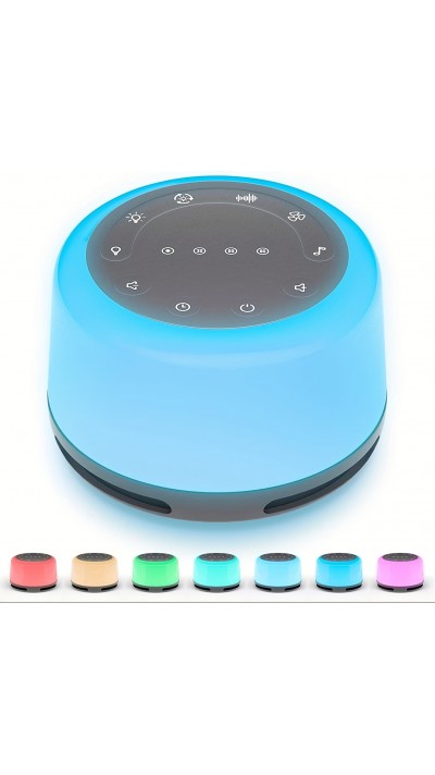 Machine à bruit blanc rechargeable avec lumières colorées (24 sons apaisants et minuterie) pour enfants et adultes
