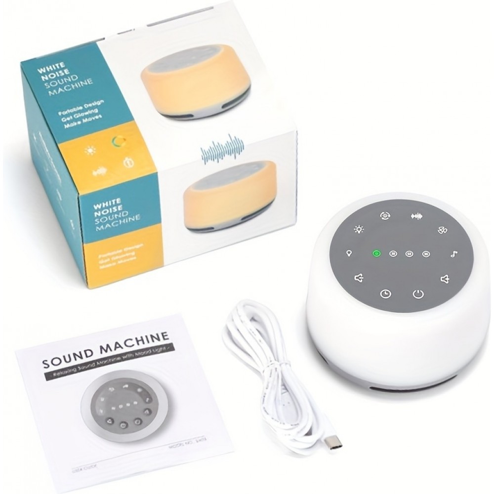 Machine à bruit blanc rechargeable avec lumières colorées (24 sons apaisants et minuterie) pour enfants et adultes