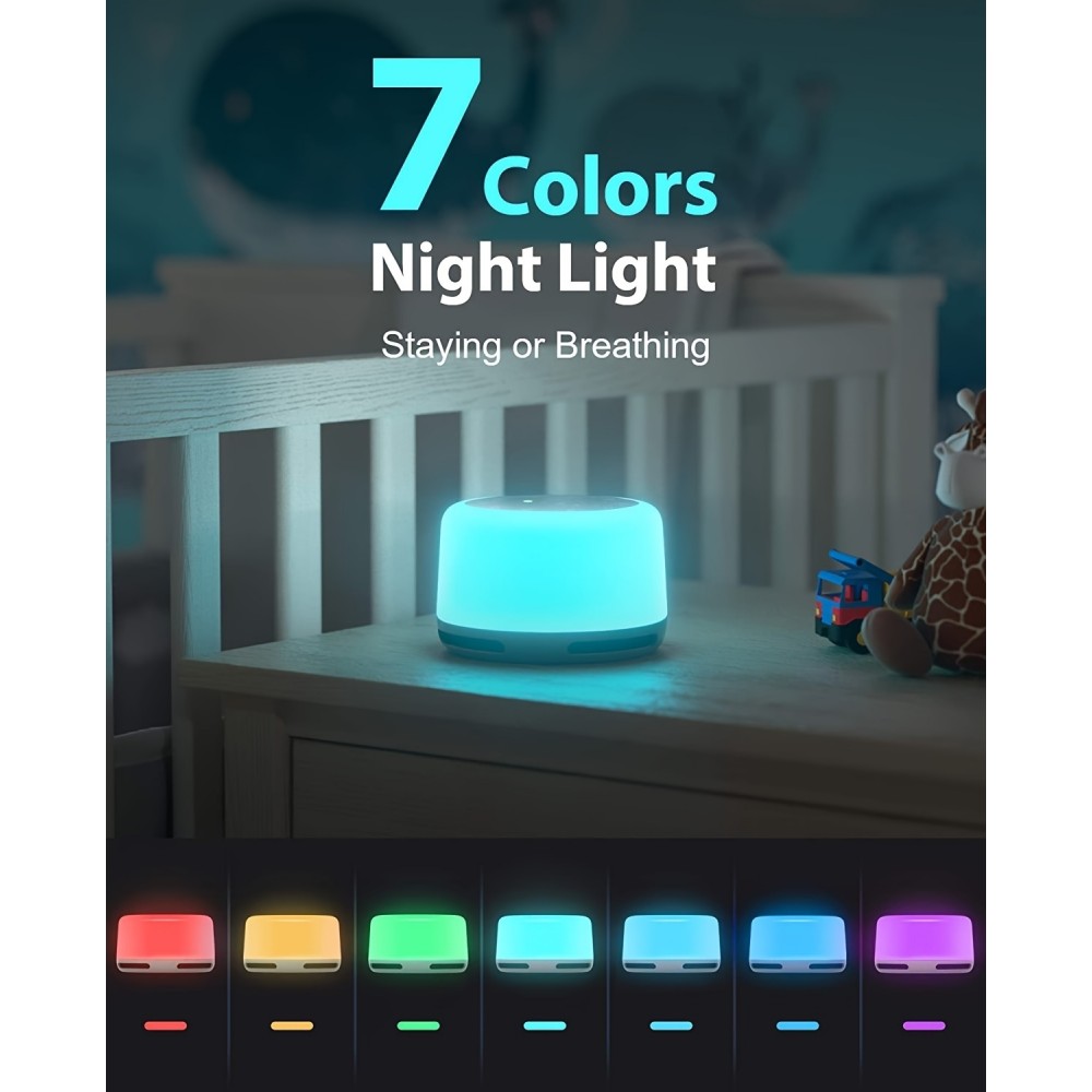 Machine à bruit blanc rechargeable avec lumières colorées (24 sons apaisants et minuterie) pour enfants et adultes