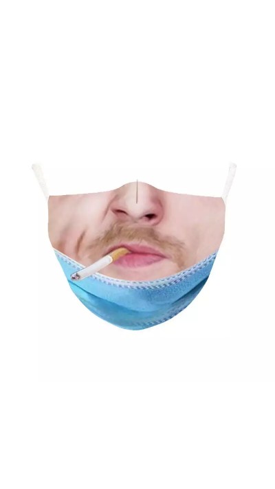 Masque déguisement rigolo en tissu pour visage avec cigarette à la bouche