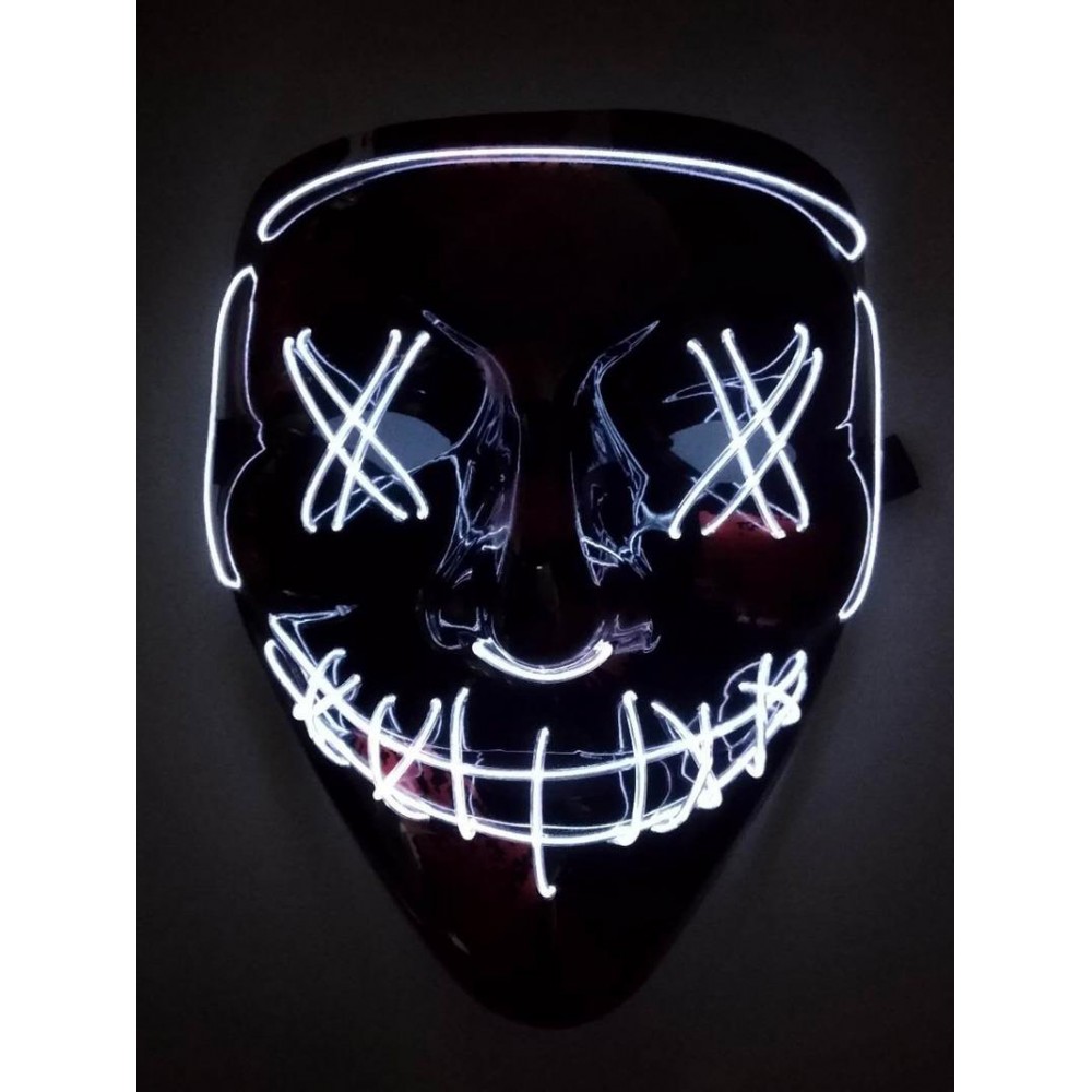 Cosplay Maske "The Purge" - Neon LED Gesichtsmaske Halloween Universalgrösse - Weiss