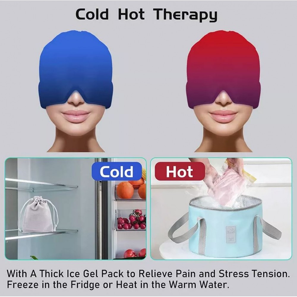 Masque / bonnet universel anti-migraine thérapie froid et chaud pour adulte - Bleu