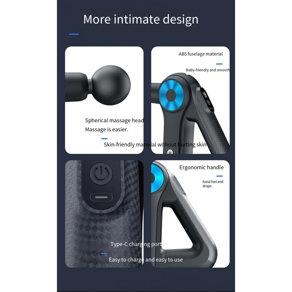 Massage Gun - Pistolet de massage rechargeable grande capacité 9 niveaux d'intensité / 9 têtes de massage