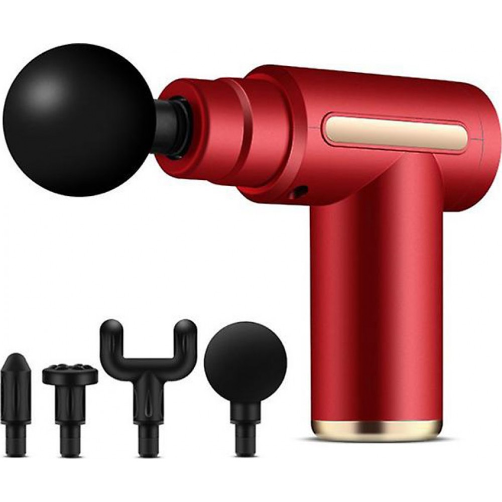 Massage Gun - Pistolet de massage électronique pour détendre les muscles et relacher le stress, incl. accessoires interchangeables - Rouge