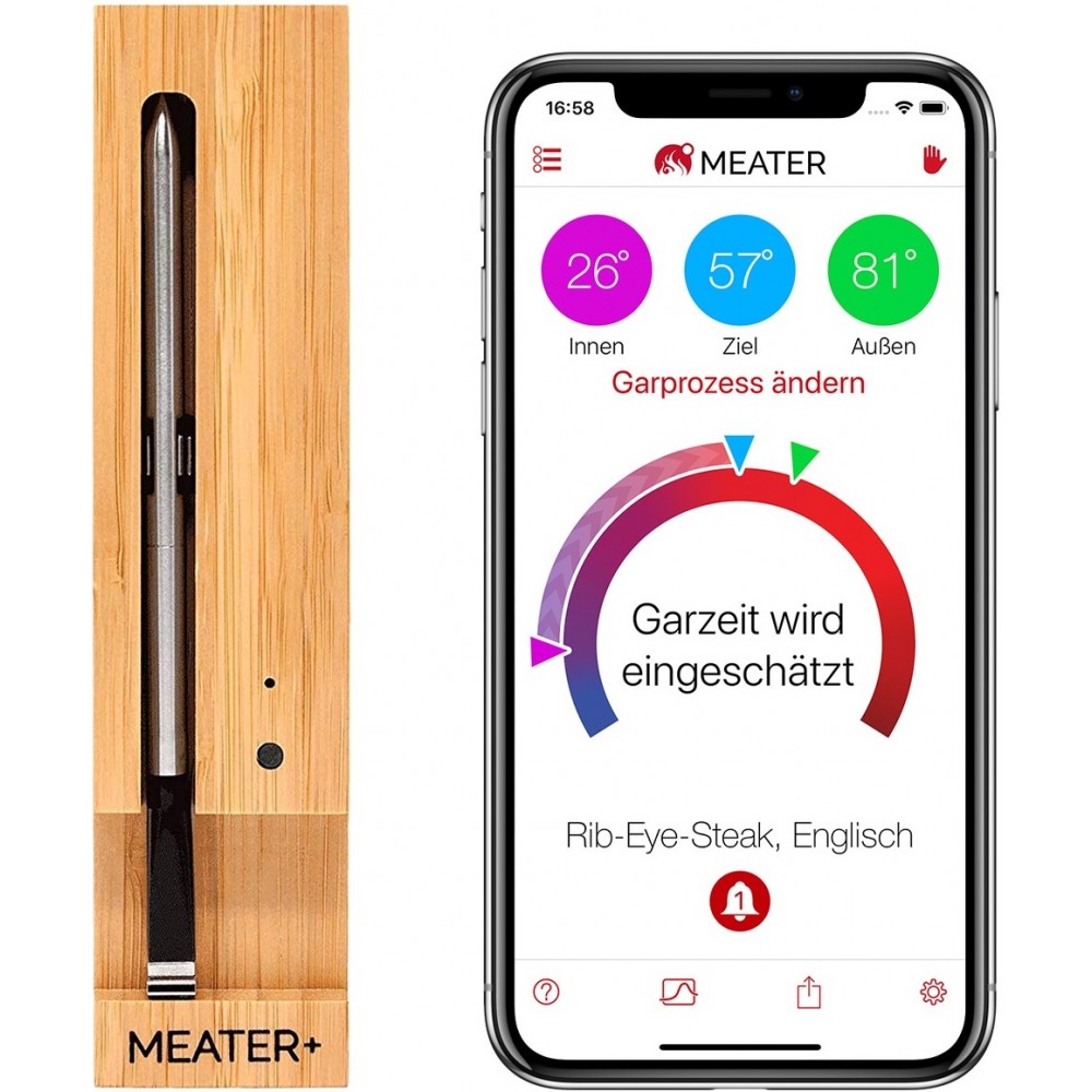 Meater Plus - Thermomètre à viande sans fil Bluetooth (50m) connecté et intelligent avec App iOS/Android
