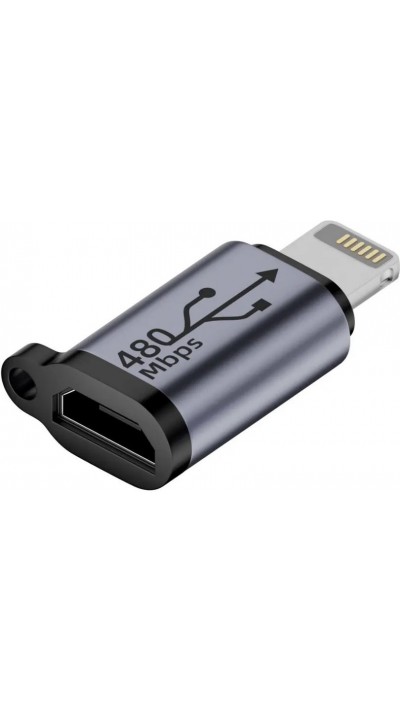 Micro USB vers Lightning - Adaptateur de charge de haute qualité Connecteur Transfert de données 480Mbps Aluminium