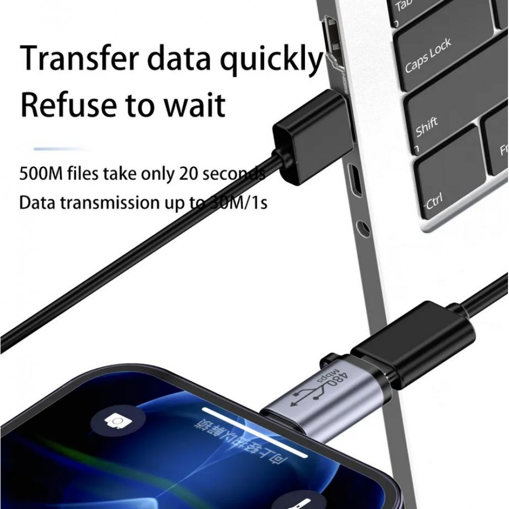 Micro USB vers Lightning - Adaptateur de charge de haute qualité Connecteur Transfert de données 480Mbps Aluminium