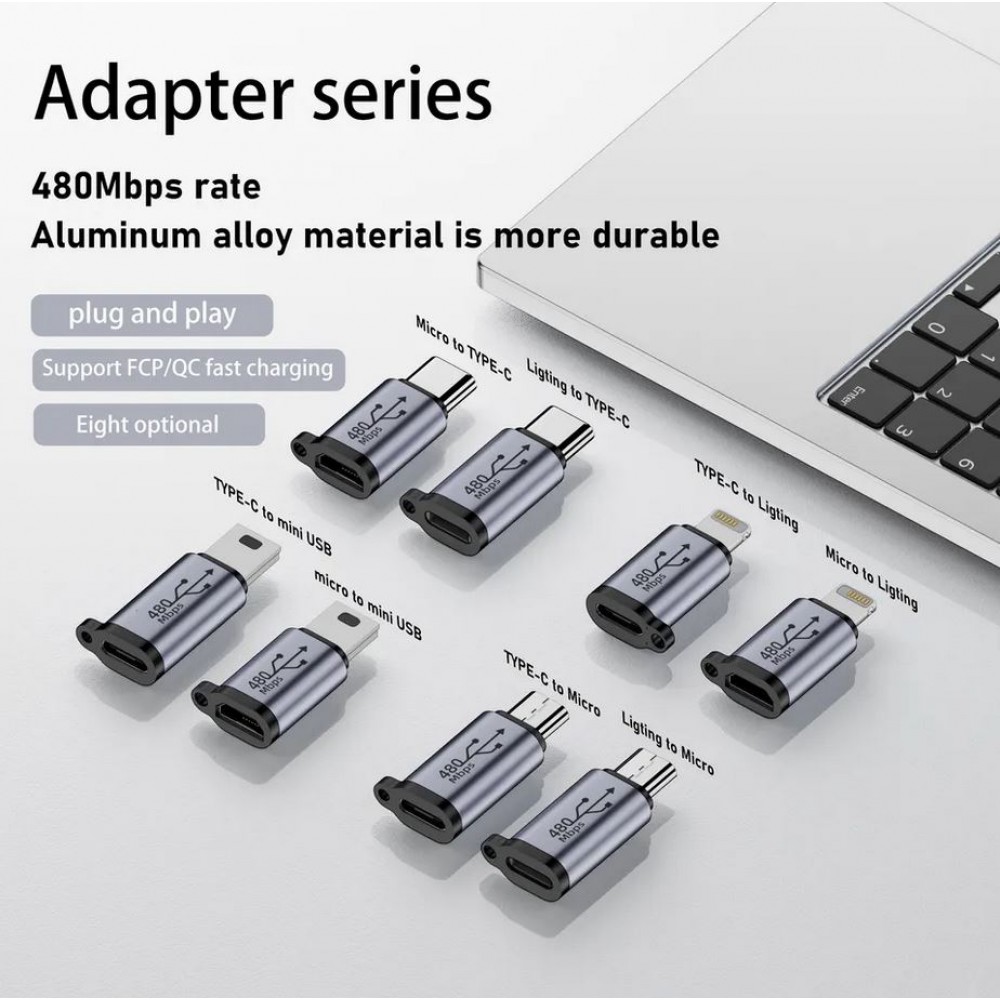 Micro USB vers Lightning - Adaptateur de charge de haute qualité Connecteur Transfert de données 480Mbps Aluminium