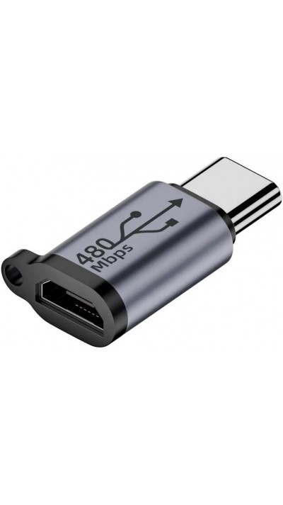 Micro USB vers USB-C - Adaptateur de charge de haute qualité Connecteur Transfert de données 480Mbps Aluminium