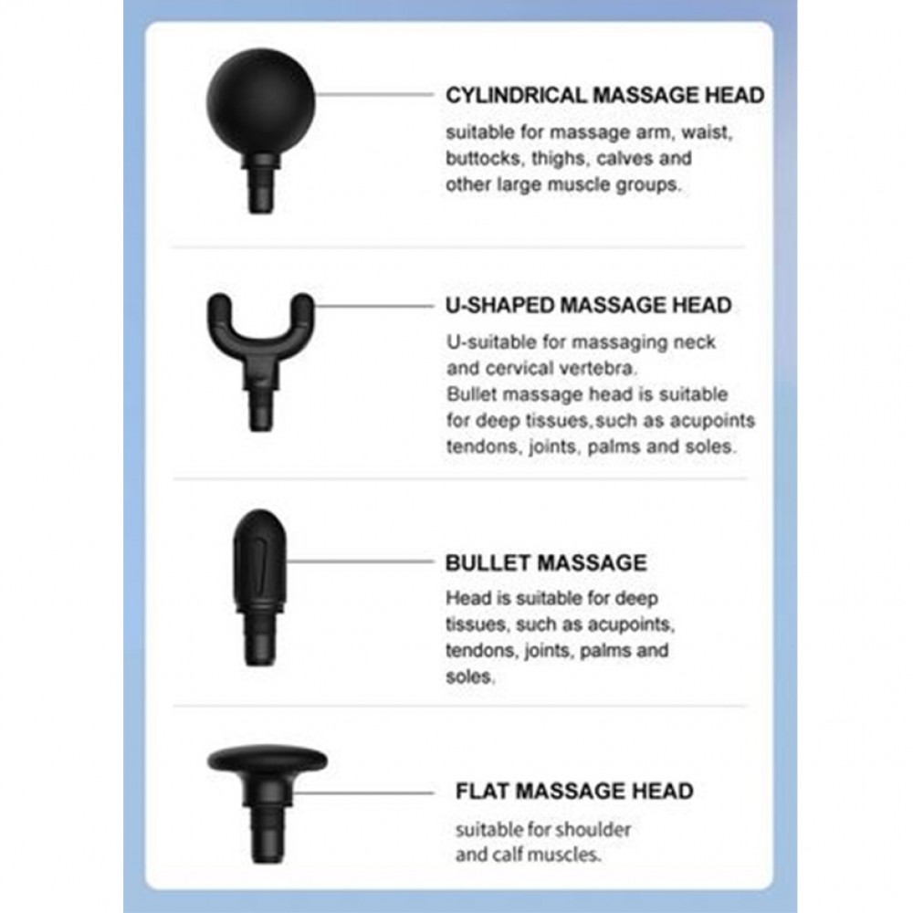 Mini Massage Gun BLD-307 - 6 niveaux de vibration & 4 embouts inclus - Noir