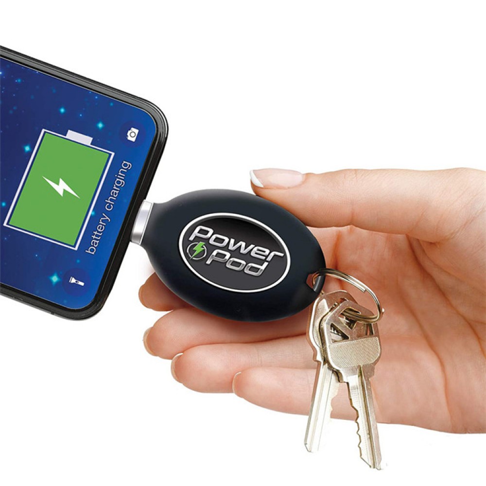 Mini Power Bank emergency Schlüsselanhänger externe Batterie 800mAh (Android - USB-C) - Schwarz