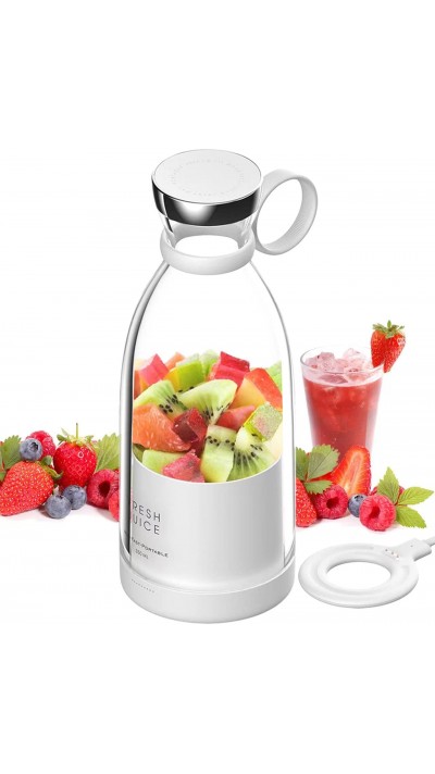 Fresh Juice - Smoothie Maker tragbarer Mixer 350ml portable blender mit USB induktions Ladestation - Weiss