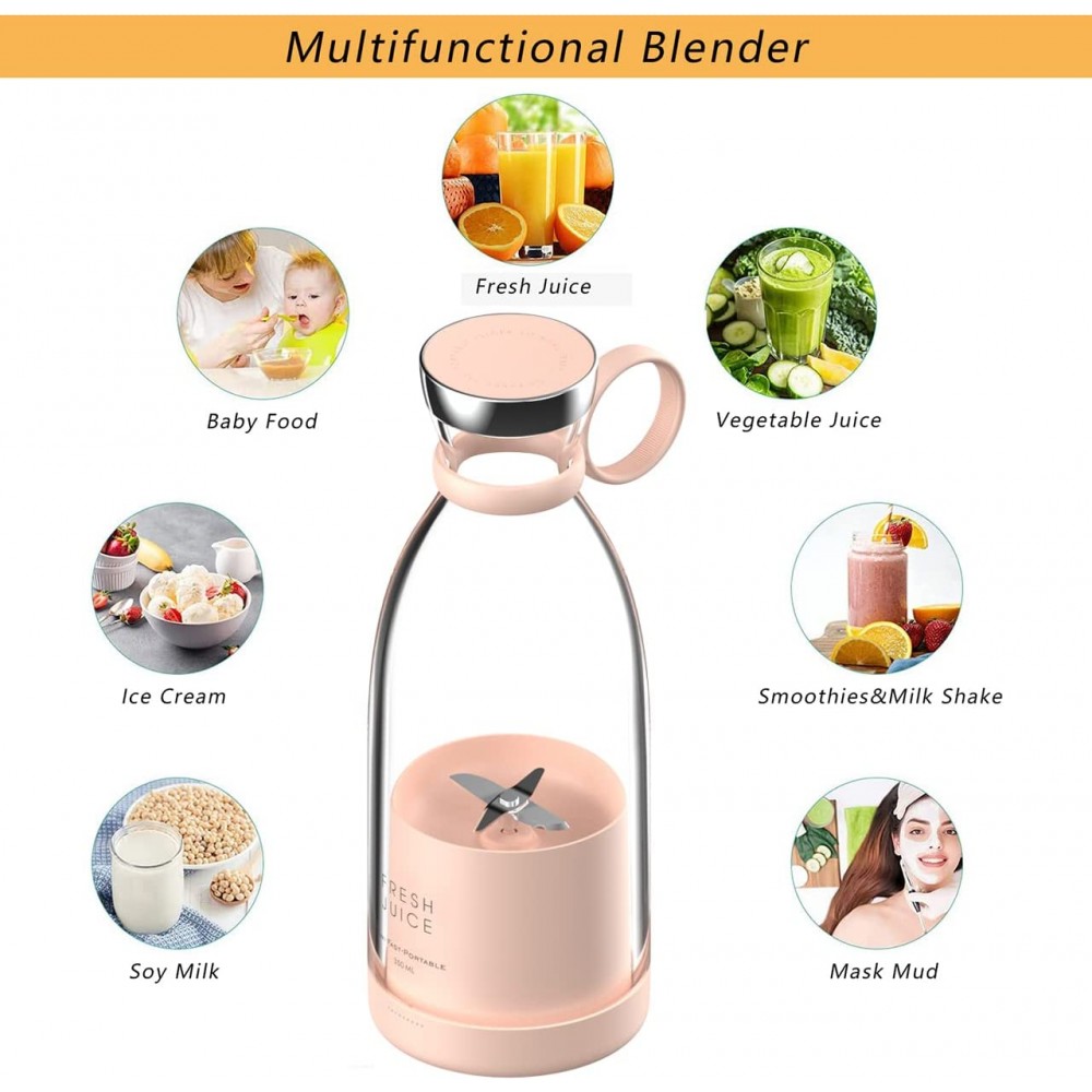 Fresh Juice - Smoothie Maker tragbarer Mixer 350ml portable blender mit USB induktions Ladestation - Weiss