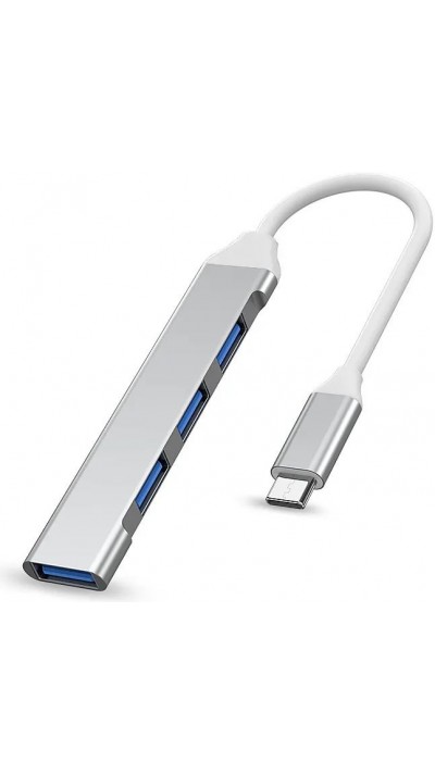 Mini adaptateur USB-C multiport en aluminium avec 4 ports USB (3x 2.0 + 1x 3.0) - Argent