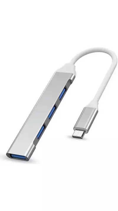 Hub mini adaptateur USB-C multiport en aluminium avec 4 ports USB (3x 2.0 + 1x 3.0) - Argent