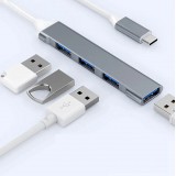 Hub mini adaptateur USB-C multiport en aluminium avec 4 ports USB (3x 2.0 + 1x 3.0) - Argent
