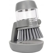 Mini brosse de nettoyage vaisselle avec distributeur de savon et support - Gris