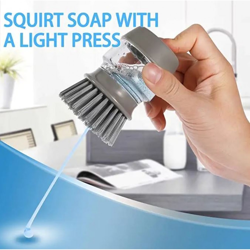 Mini brosse de nettoyage vaisselle avec distributeur de savon et support - Gris