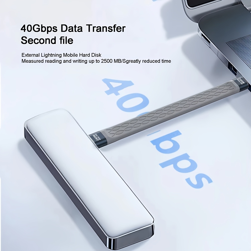 Mini câble plat USB-C PD 240W USB4 40 Gbps 8K@60 Hz compatible Thunderbolt - Gris