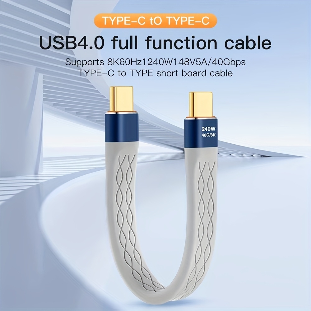 Mini câble plat USB-C PD 240W USB4 40 Gbps 8K@60 Hz compatible Thunderbolt - Gris