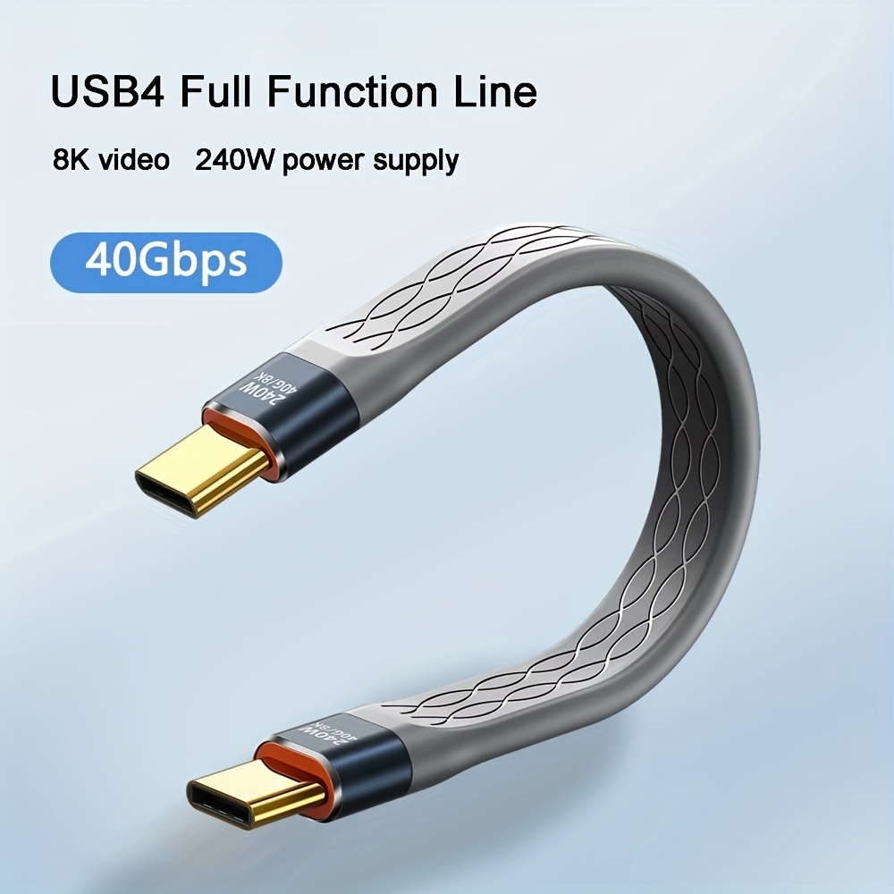 Mini câble plat USB-C PD 240W USB4 40 Gbps 8K@60 Hz compatible Thunderbolt - Gris
