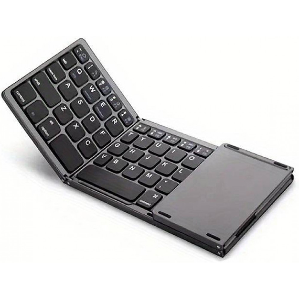 Mini Tastatur QWERTY kabellos Bluetooth faltbar mit Touch pad für Smartphone und Tablet (Android und iOS) - Schwarz