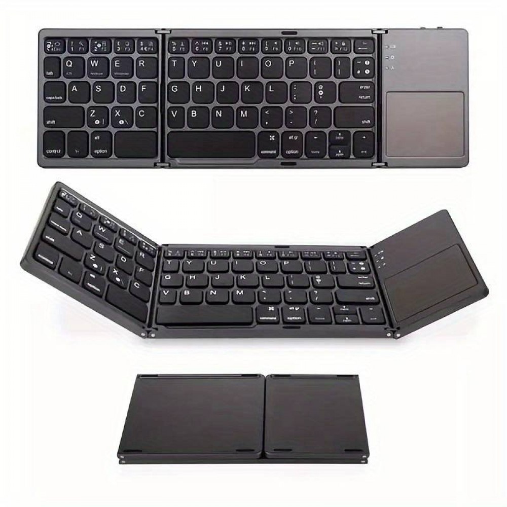 Mini Tastatur QWERTY kabellos Bluetooth faltbar mit Touch pad für Smartphone und Tablet (Android und iOS) - Schwarz