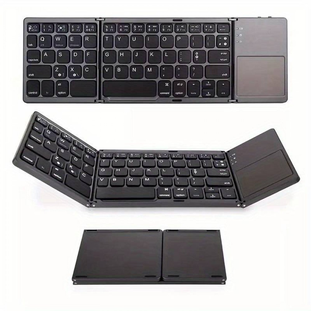 Mini clavier QWERTY sans fil Bluetooth pliable avec Touch pad pour Smartphone et tablet (Android et iOS) - Noir