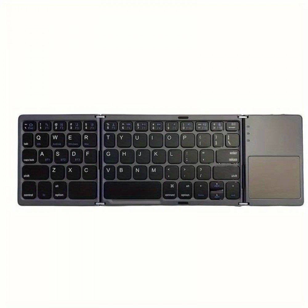 Mini Tastatur QWERTY kabellos Bluetooth faltbar mit Touch pad für Smartphone und Tablet (Android und iOS) - Schwarz