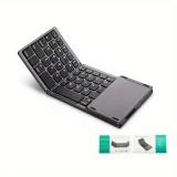 Mini Tastatur QWERTY kabellos Bluetooth faltbar mit Touch pad für Smartphone und Tablet (Android und iOS) - Schwarz