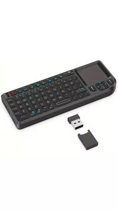 Mini clavier sans fil 2.4G avec touchpad rétroéclairé et souris compacte pour PC et TV Smart - Noir