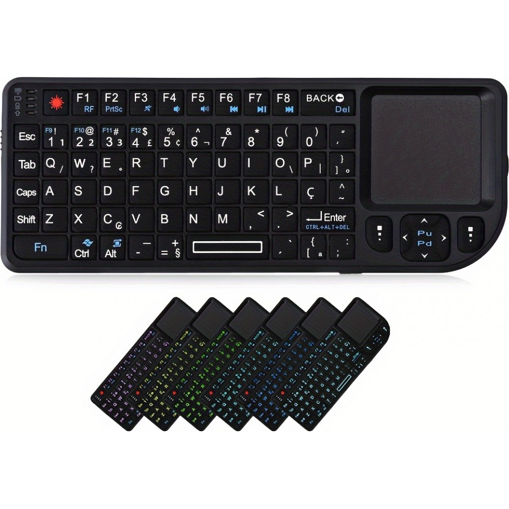 Mini kabelloses 2.4G Tastatur mit beleuchtetem Touchpad und kompakter Maus für PC und Smart TV - Schwarz