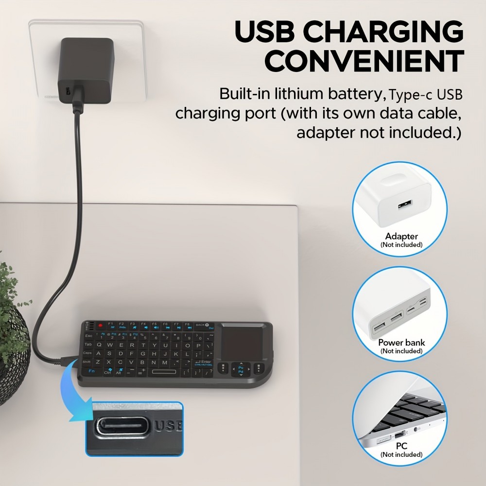 Mini kabelloses 2.4G Tastatur mit beleuchtetem Touchpad und kompakter Maus für PC und Smart TV - Schwarz