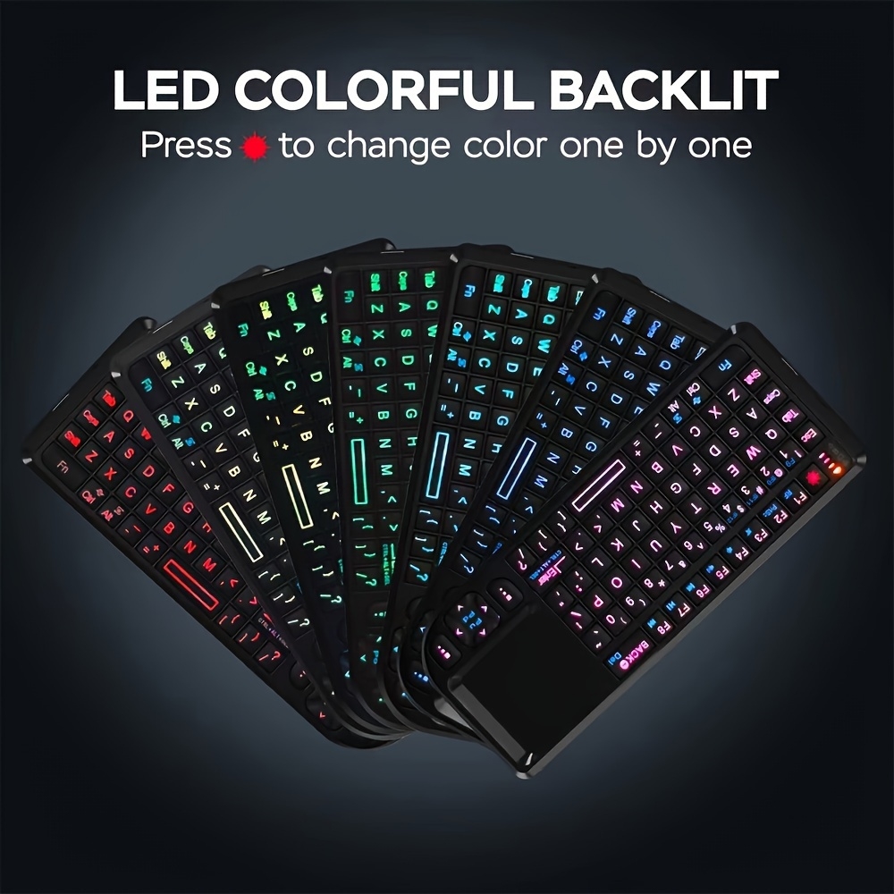 Mini kabelloses 2.4G Tastatur mit beleuchtetem Touchpad und kompakter Maus für PC und Smart TV - Schwarz