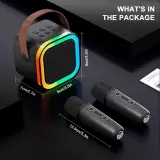 Kabellose Bluetooth Mini Karaoke Lautsprecher mit Mikrofon und LED-Lichtern (inkl. 2 Mikrofone) - Schwarz