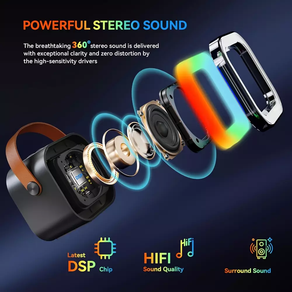 Kabellose Bluetooth Mini Karaoke Lautsprecher mit Mikrofon und LED-Lichtern (inkl. 2 Mikrofone) - Schwarz