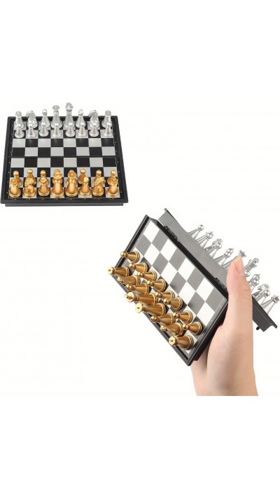 Mini jeu d'échecs magnétique pliable portable (12 cm) idéal pour les voyages avec pièces dorées et argentées