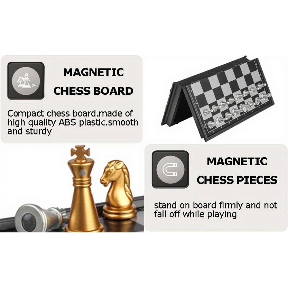Mini jeu d'échecs magnétique pliable portable (12 cm) idéal pour les voyages avec pièces dorées et argentées